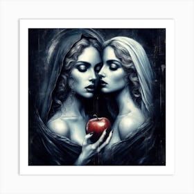 Two Women Holding An Apple Art Print