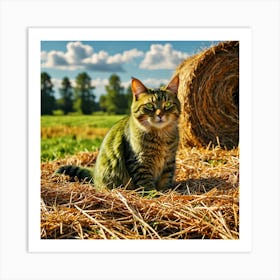 Cat In Hay Art Print