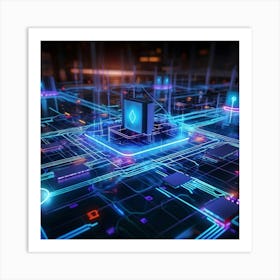 Futuristic Cyber Security Network Depicted In Vibrant Hues Grid Like Geometric Patterns Interlockin (5) Poster