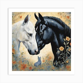 Black And White Horses Art Print