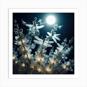 White Flowers In The Moonlight Art Print