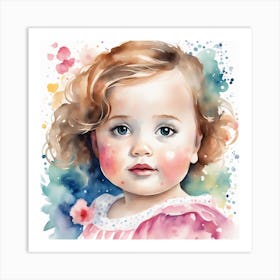 Watercolor Portrait Of A Little Girl Art Print