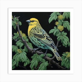 Ohara Koson Inspired Bird Painting Yellowhammer 3 Square Art Print