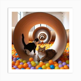 Two Cats In A Cardboard Tube Art Print