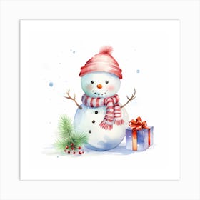 Watercolor Snowman Art Print