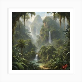 Waterfall In The Jungle paintings art print Art Print