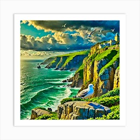 Seagulls On The Cliffs Art Print