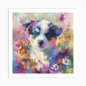 Puppy In Flowers 1 Art Print