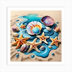 Sea Shells In Sand Assortment Art Print