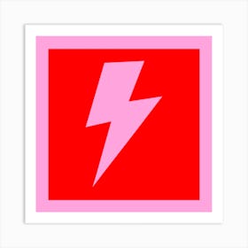Lightning Bolt Pink and Red Square Art Print