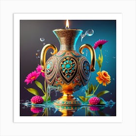 A vase of pure gold studded with precious stones 14 Art Print