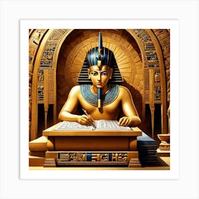 Pharaoh Writing At His Desk Art Print