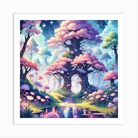 A Fantasy Forest With Twinkling Stars In Pastel Tone Square Composition 239 Art Print