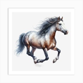 Horse Galloping On Black Background Art Print