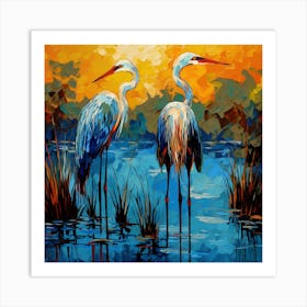 Herons At Sunset Art Print