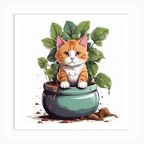 Cat In A Pot Art Print