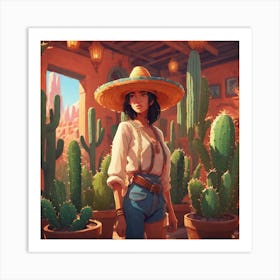 Cactus Girl 3 Art Print