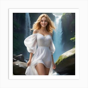 Beautiful Woman In White Dress 1 Art Print