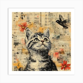 Cat And Bird Art Print