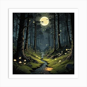 Lake Environment Landscape With Moon Art Print (3) Art Print