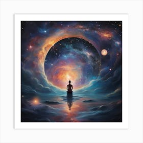 Meditating Man In Space Art Print