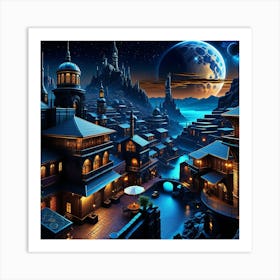 Fantasy City At Night 11 Art Print