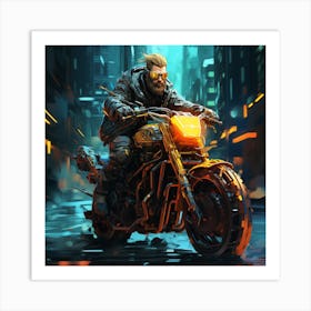 Man Riding A Motorcycle In The City Art Print