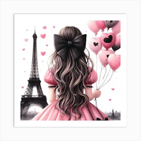 Paris Girl With Balloons Art Print