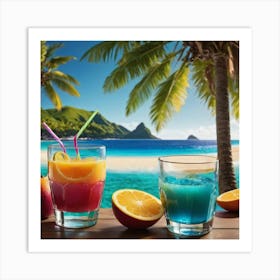 Tropical Drinks On The Beach Art Print