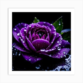 Purple Rose With Water Droplets Art Print