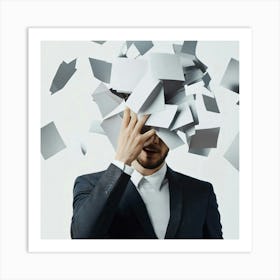 Businessman With Papers Falling On His Head Art Print