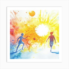 Watercolor Of Two People Running Art Print