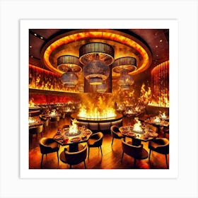 A Warm Vibrant Restaurant Space Inspired By Fire Art Print