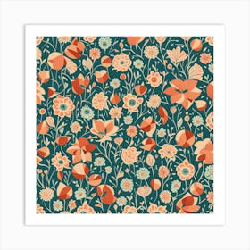 Mid Century inspired modern Seamless floral Pattern, 253 Art Print