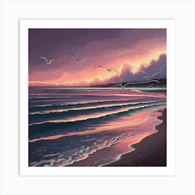 Sunset At The Beach Art Print