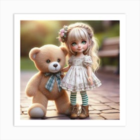 Little Girl With Teddy Bear 14 Art Print