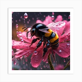 Bee In The Rain Art Print