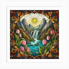 Stained Glass Mosaic Window Design Of A Scenic Art Print