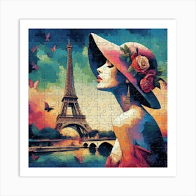 Abstract Puzzle Art French woman in Paris 4 Art Print
