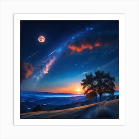 Moon And Stars Art Print