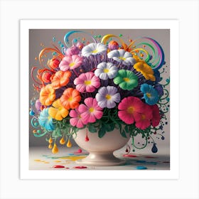 Colorful Flowers In A Vase Art Print