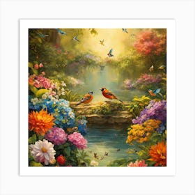 Birds In The Garden Art Print