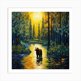 Bear In The River Art Print