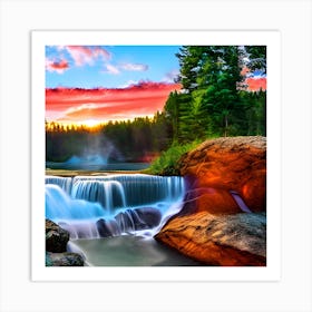 Waterfall At Sunset 1 Art Print