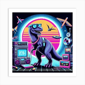 8-bit time-traveling dinosaurs 2 Art Print