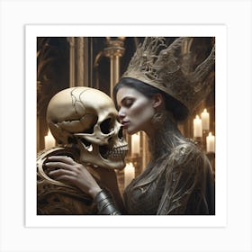 A Halloween Princess Kissing A Skull Sf Intricate Artwork Masterpiece Ominous Matte Painting Mo Art Print