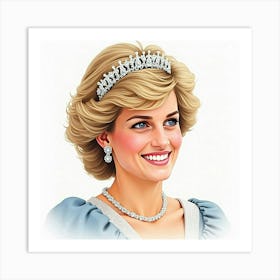 Graceful Princess Diana With A Joyful Smile, Watercolor And Colorful Scene 1 Art Print