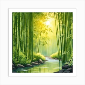 A Stream In A Bamboo Forest At Sun Rise Square Composition 292 Art Print