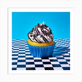 Cupcake Blue Checkerboard 3 Art Print