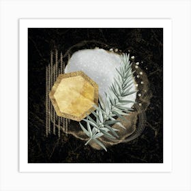 Gold And Silver Geo Botanical Art Print